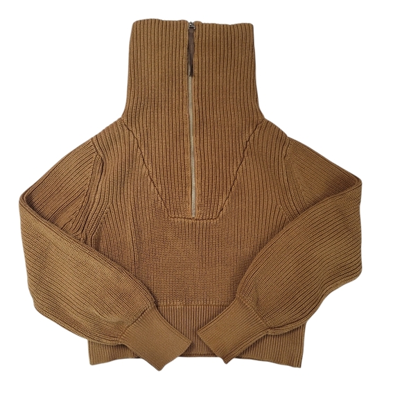 EUC Varley Maura Half Zip Rib Knit in Caramel Pecan Heavy Pullover Sweater - Picture 8 of 13